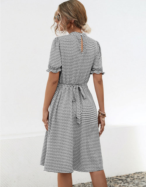 Load image into Gallery viewer, Printed Mock Neck Flounce Sleeve Dress
