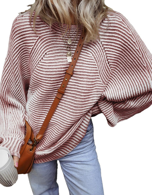 Load image into Gallery viewer, Textured Striped Round Neck Long Sleeve Top
