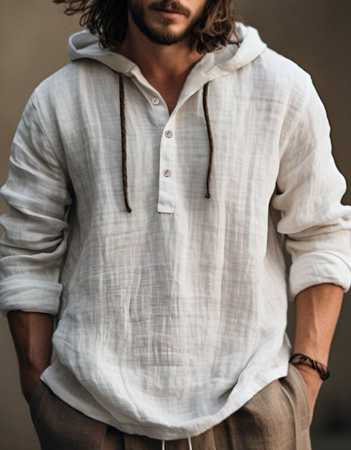Load image into Gallery viewer, Men's Full Size Half Button Long Sleeve Hoodie
