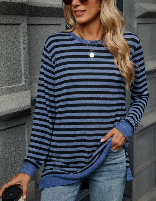 Load image into Gallery viewer, Striped Round Neck Long Sleeve T-Shirt
