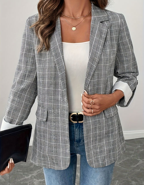 Load image into Gallery viewer, Single-Breasted Lapel Collar Plaid Blazer
