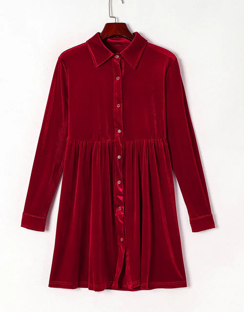 Load image into Gallery viewer, Ruched Button Up Collared Neck Long Sleeve Shirt Dress
