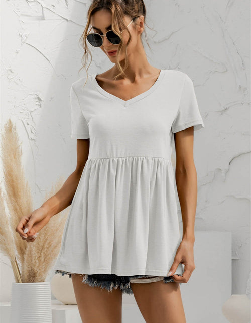 Load image into Gallery viewer, V-Neck Short Sleeve Babydoll Top
