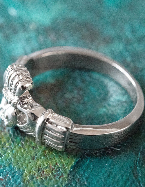 Load image into Gallery viewer, Antique Dainty Claddagh Ring Clear Swarovski Crystal 18k Irish Gold Womans Jewelry Claddagh Rings R3443 by PVD Vintage Jewelry
