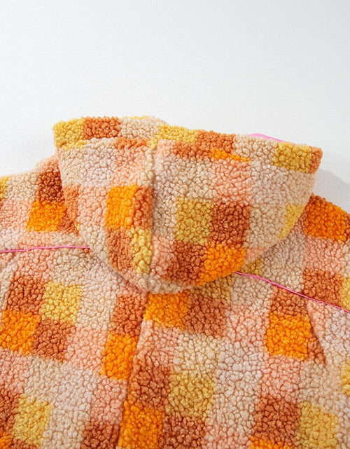 Load image into Gallery viewer, Checkered Long Sleeve Sherpa Hooded Jacket
