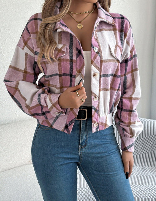 Load image into Gallery viewer, Plaid Button Up Long Sleeve Jacket
