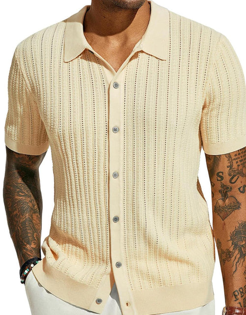 Load image into Gallery viewer, Men's Full Size Openwork Button Down Collared Neck Shirt Plus Size
