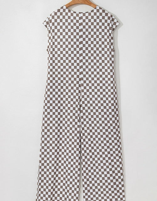 Load image into Gallery viewer, Checkered Print Crew Neck Wide Leg Jumpsuit
