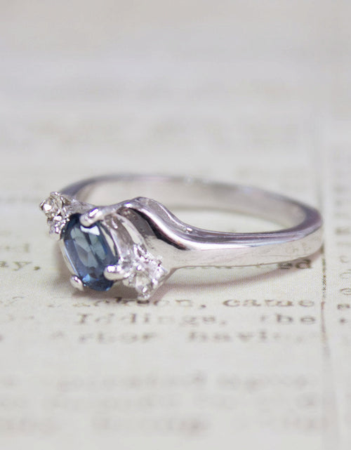 Load image into Gallery viewer, Vintage Ring Sapphire &amp; Clear Austrian Crystals 18k White Gold Electroplated September Birthstone by PVD Vintage Jewelry
