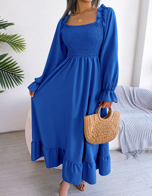 Load image into Gallery viewer, Smocked Square Neck Flounce Sleeve Dress by BlakWardrob
