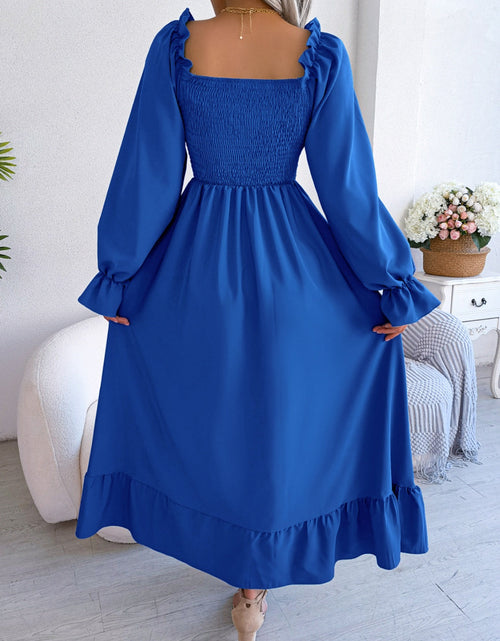 Load image into Gallery viewer, Smocked Square Neck Flounce Sleeve Dress by BlakWardrob
