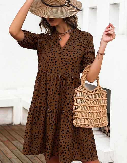 Load image into Gallery viewer, Printed Notched Half Sleeve Dress

