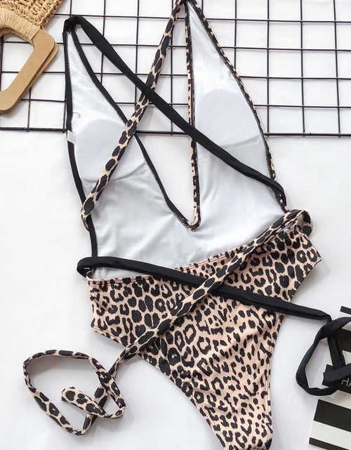 Load image into Gallery viewer, Tied Leopard Plunge One-Piece Swimwear
