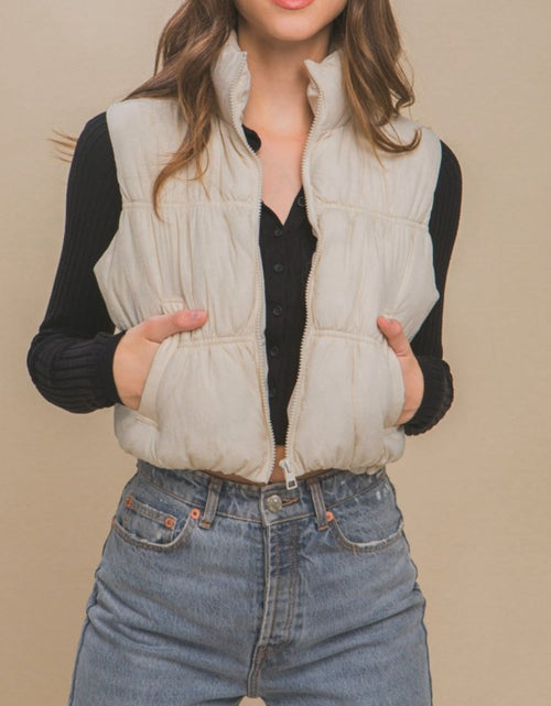 Load image into Gallery viewer, Love Tree Zip Up Turtleneck Cropped Vest Coat

