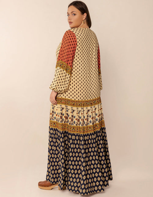Load image into Gallery viewer, Plus Size Printed V-Neck Long Sleeve Maxi Dress
