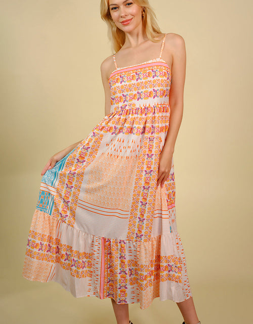 Load image into Gallery viewer, Printed Spaghetti Strap Smocked Midi Dress
