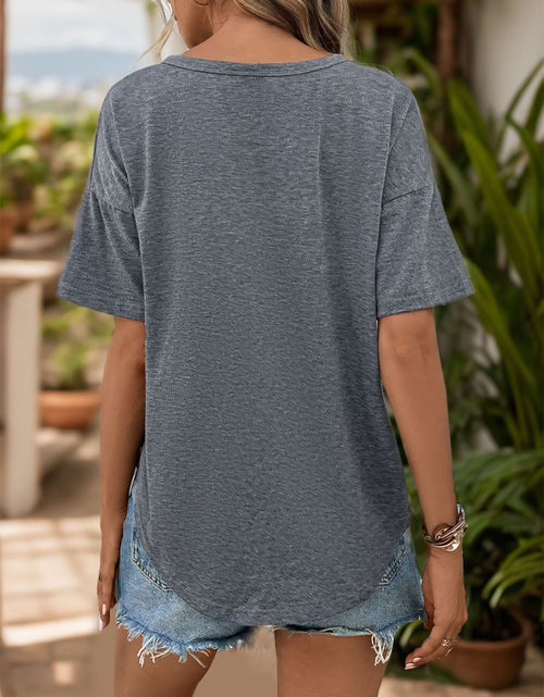 Load image into Gallery viewer, Perfee Notched Dropped Shoulder Half Sleeve T-Shirt
