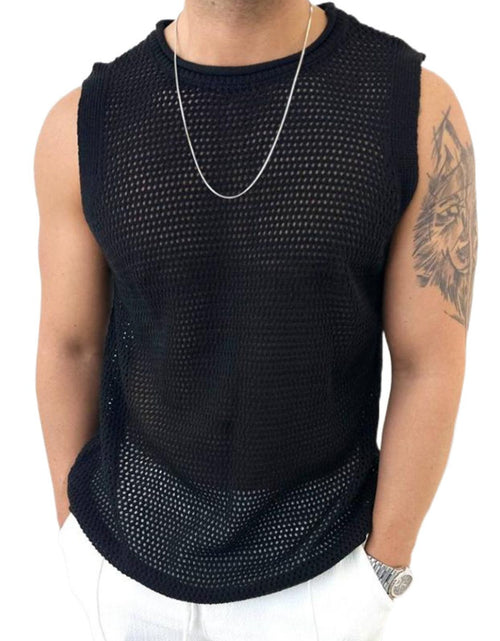 Load image into Gallery viewer, Men's Openwork Round Neck Sleeveless Knit Top
