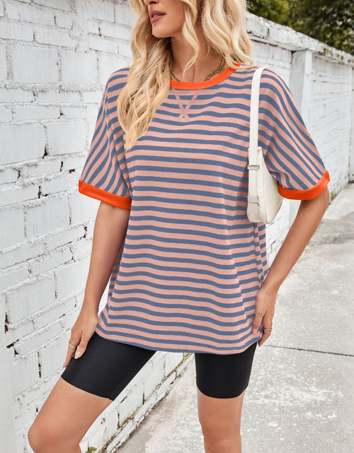 Load image into Gallery viewer, Lovelet Striped Round Neck Half Sleeve T-Shirt
