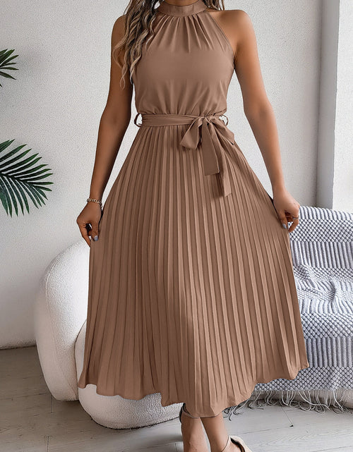 Load image into Gallery viewer, Grecian Neck Tie Waist Pleated Dress
