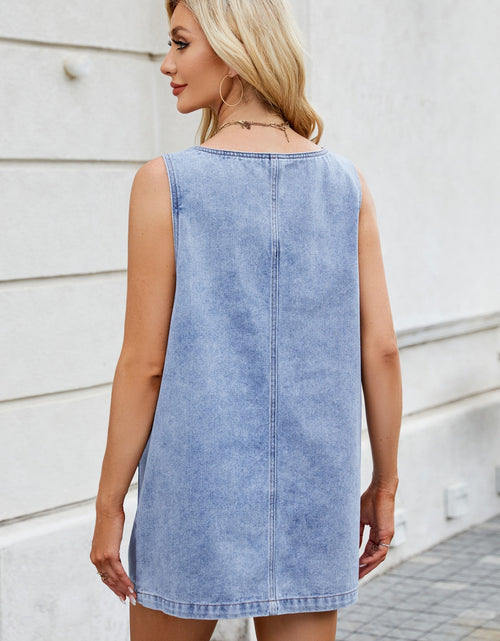 Load image into Gallery viewer, Scoop Neck Wide Strap Denim Dress
