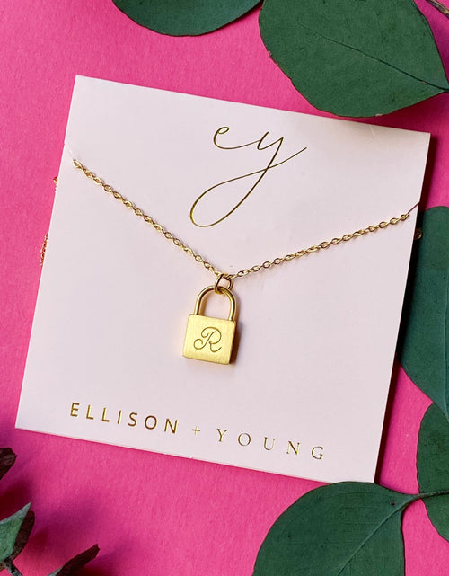 Load image into Gallery viewer, Scripted Notes Locket Initial Necklace by Ellisonyoung.com
