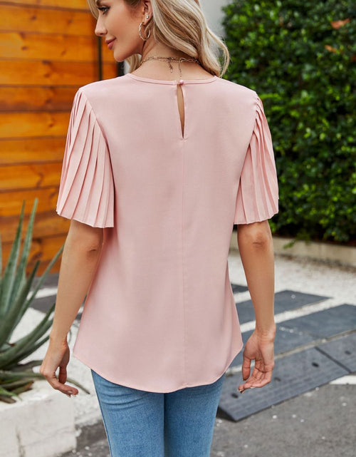 Load image into Gallery viewer, Pleated Flutter Sleeve Round Neck Blouse
