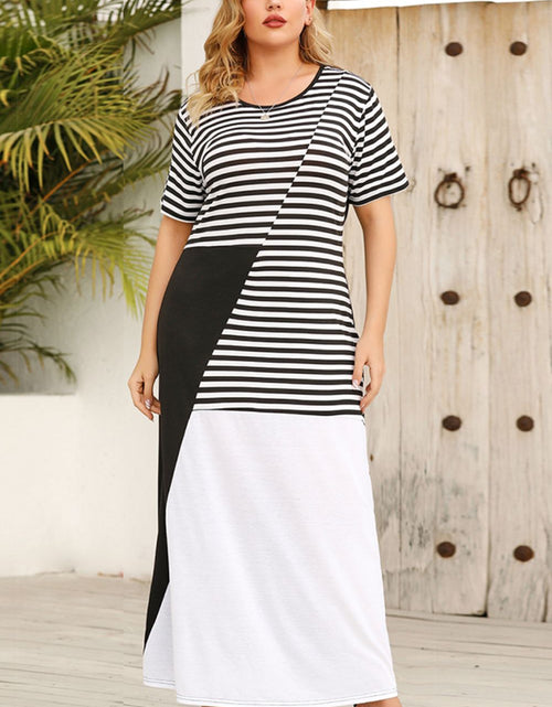 Load image into Gallery viewer, Plus Size Striped Color Block Round Neck Dress
