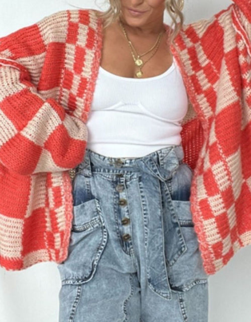 Load image into Gallery viewer, Plaid Open Front Long Sleeve Cardigan
