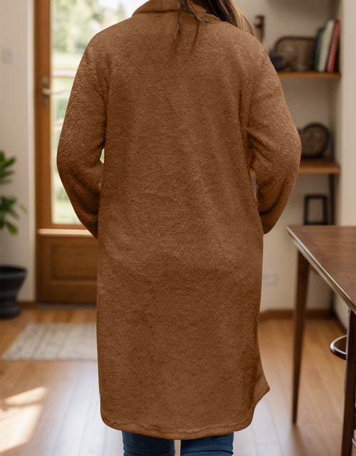 Load image into Gallery viewer, Full Size One Button Long Sleeve Longline Plush Coat
