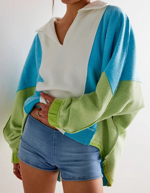 Load image into Gallery viewer, High-Low Exposed Seam Contrast Long Sleeve Sweatshirt
