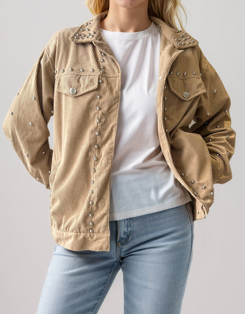 Load image into Gallery viewer, Studded Collared Neck Button Up Jacket

