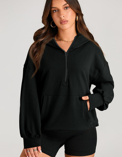 Load image into Gallery viewer, Pocketed Half Zip Long Sleeve Hoodie
