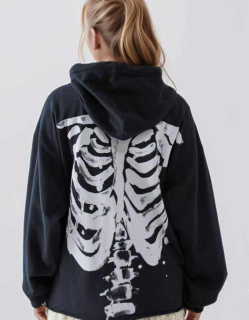 Load image into Gallery viewer, Skeleton Zip Up Drawstring Hoodie
