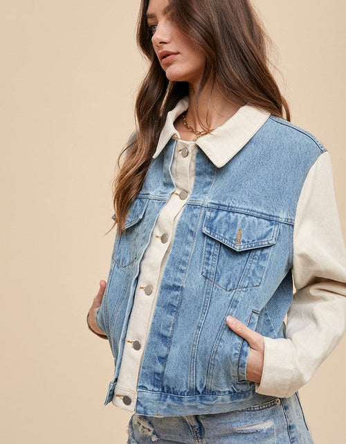 Load image into Gallery viewer, Annie Wear Collared Neck Double Placket Denim Jacket
