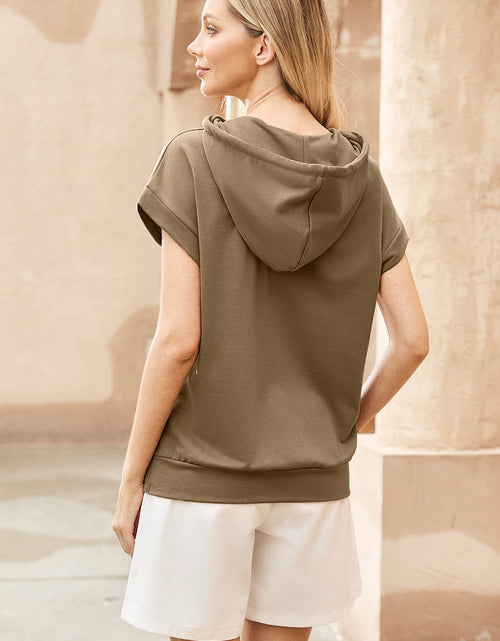 Load image into Gallery viewer, Drawstring Quarter Snap Cap Sleeve Hoodie
