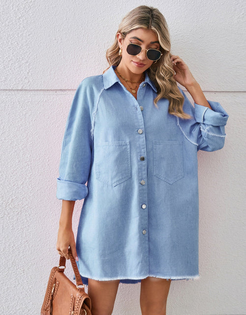 Load image into Gallery viewer, Raw Hem Button Up Denim Dress
