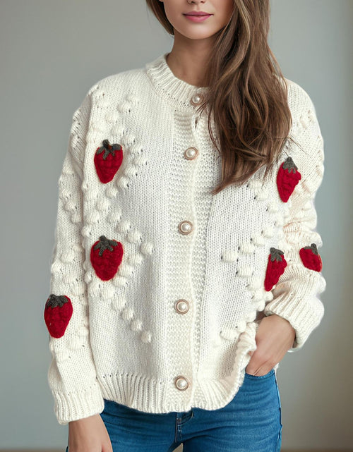 Load image into Gallery viewer, Strawberry Button Down Long Sleeve Cardigan
