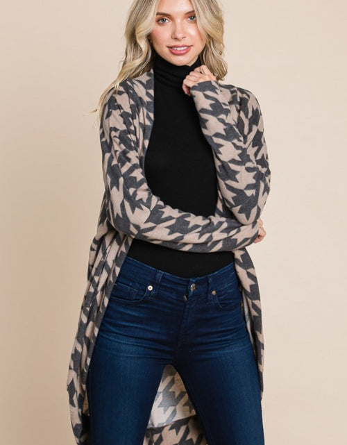 Load image into Gallery viewer, BOMBOM Houndstooth Open Front Cocoon Knit Cardigan

