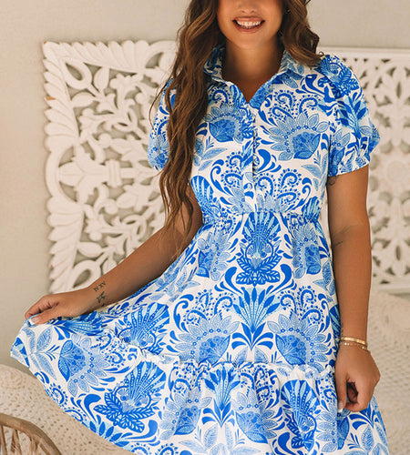 Lilly Floral Drawstring Waist Ruffled Dress by Poppy Lee Lane