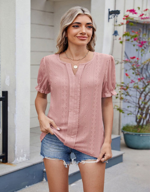 Load image into Gallery viewer, Eyelet Notched Short Sleeve Top
