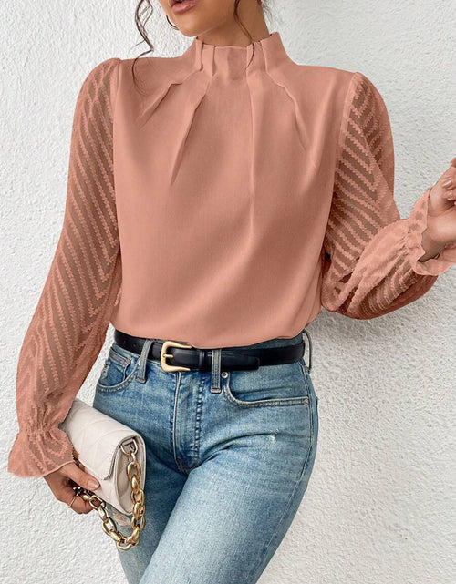 Load image into Gallery viewer, Mock Neck Flounce Sleeve Blouse

