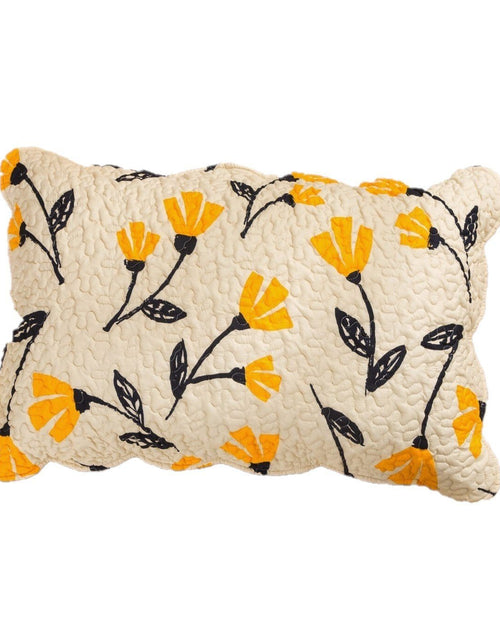 Load image into Gallery viewer, DaDalogy Bedding Yellow Fleur Floral Golden Orange Ivory Botanical Quilted Scalloped Pillow Sham (18112) by DaDa Bedding Collection
