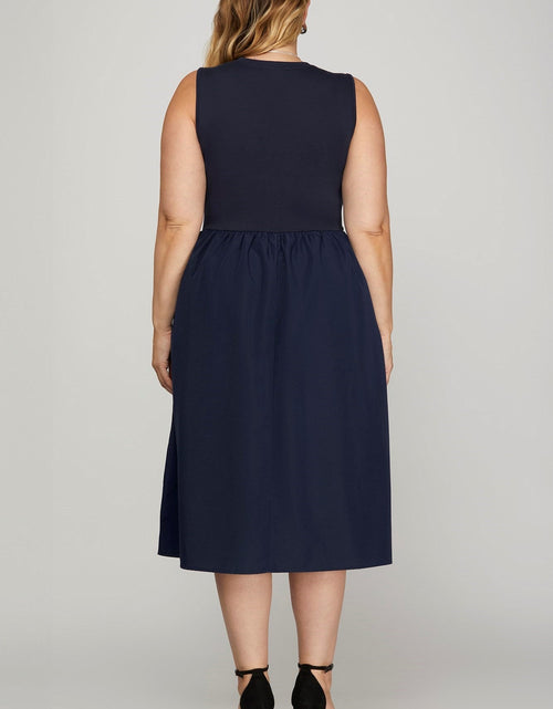Load image into Gallery viewer, She + Sky Full Size Sleeveless Poplin Woven Midi Dress with Pockets Plus Size
