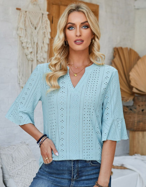 Load image into Gallery viewer, Eyelet Notched Half Sleeve T-Shirt
