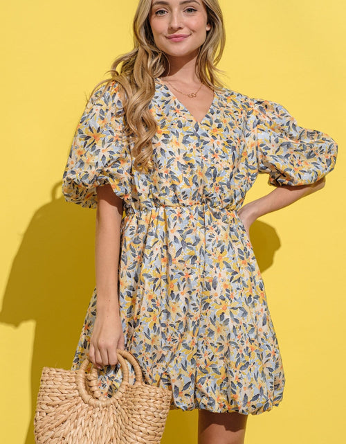 Load image into Gallery viewer, And The Why Full Size Floral Surplice Puff Sleeve Dress
