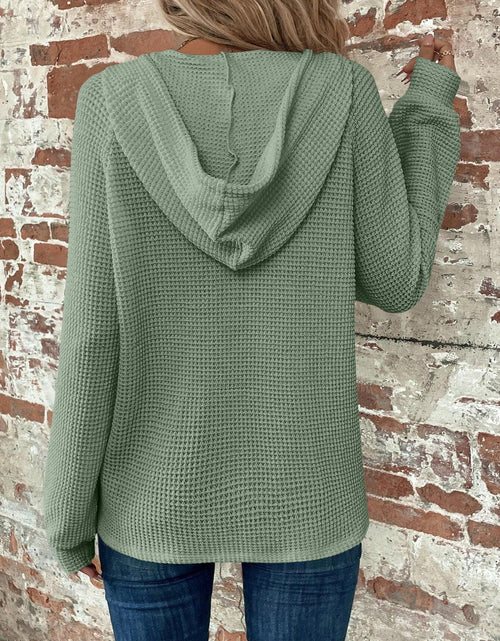 Load image into Gallery viewer, Waffle Knit Long Sleeve Drawstring Hooded Top

