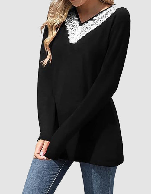 Load image into Gallery viewer, Lace Detail V-Neck Long Sleeve T-Shirt

