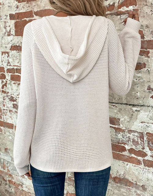 Load image into Gallery viewer, Waffle Knit Long Sleeve Drawstring Hooded Top
