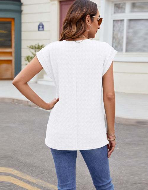 Load image into Gallery viewer, Textured Round Neck Cap Sleeve T-Shirt
